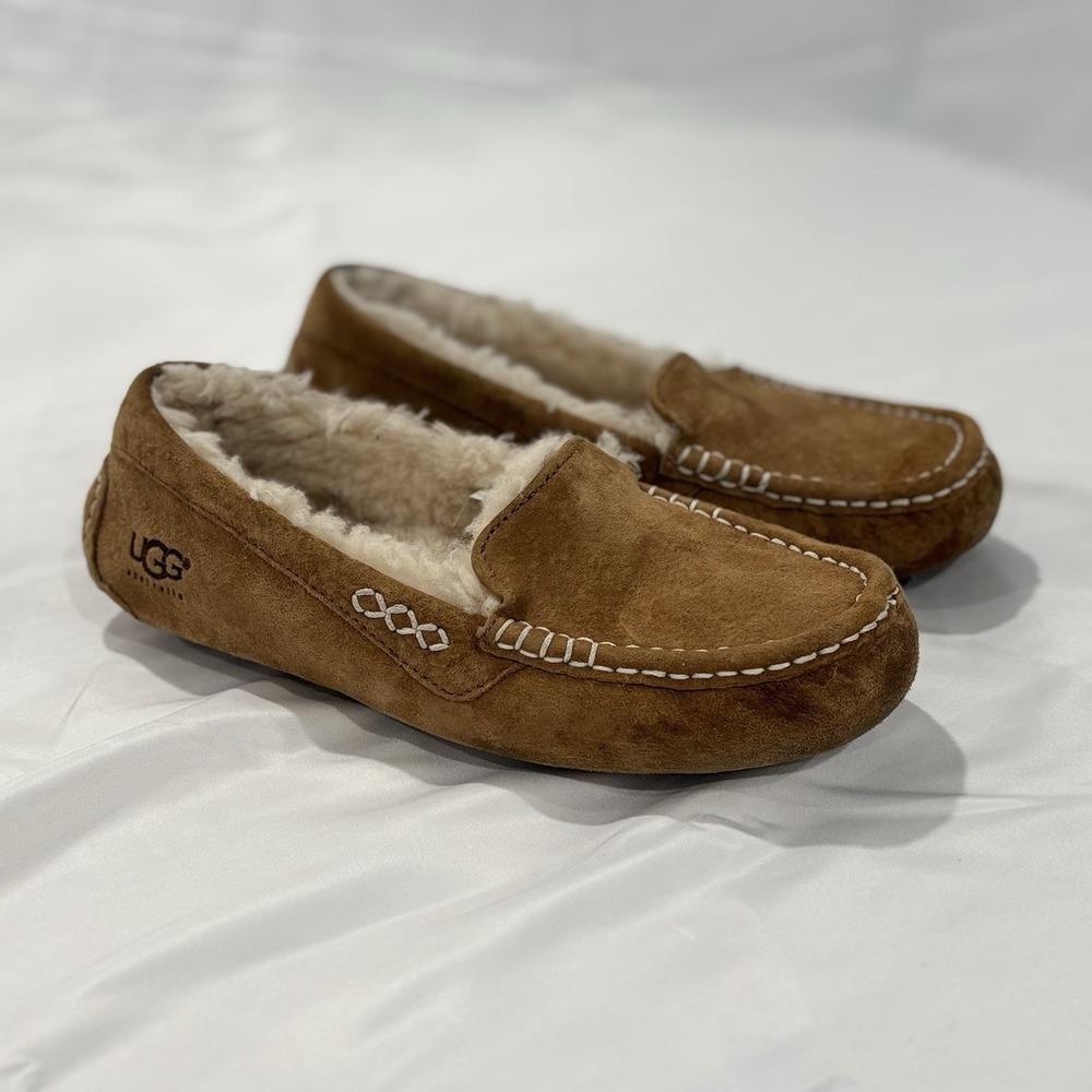 UGG Ansley Water Resistant Slippers Womens 7 Chestnut Brown Suede 3312